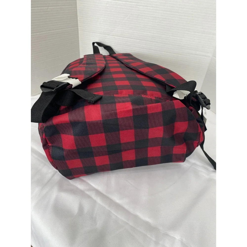 No Boundaries Backpack Unisex One Size Red Black Buffalo Plaid Laptop Sleeve 16.